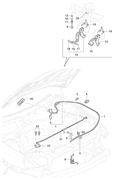 Imagem de Trava do capuz do motor para sedan, hatch e pick-up
