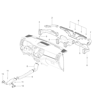 Imagem de Sistema de distribuição de ar do ar-condicionado (LHD) com dutos e saídas variadas
