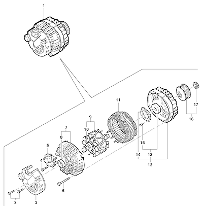 Imagem de Alternador 120A com rotor, estator, mancais e acessórios completos