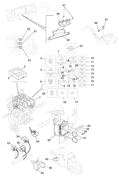 Imagem de Fusíveis, relés e interruptores do sistema elétrico e painel de instrumentos