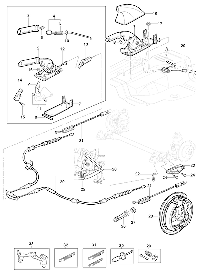 Imagem de Freio de estacionamento completo para Meriva e pick-up com cabos e alavancas