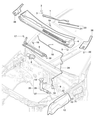 Imagem de Sistema limpador e motor do para-brisa com braços e bicos lavadores