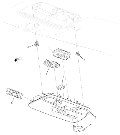 Imagem de Console do teto com abridor de garagem (2016–2018) e iluminação de cortesia