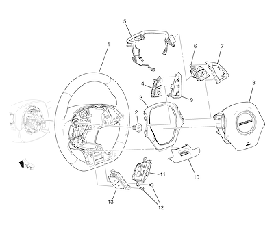 Imagem de Volante de direção, airbag, interruptores e controles de rádio