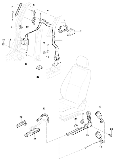 Imagem de Cinto de segurança dianteiro e componentes para sedan e hatch