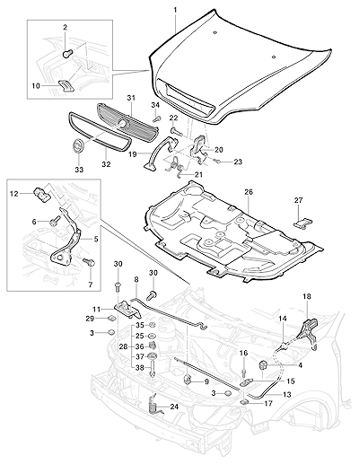 Imagem de Capuz do motor e grade do radiador (1999–2002) para hatch e sedan