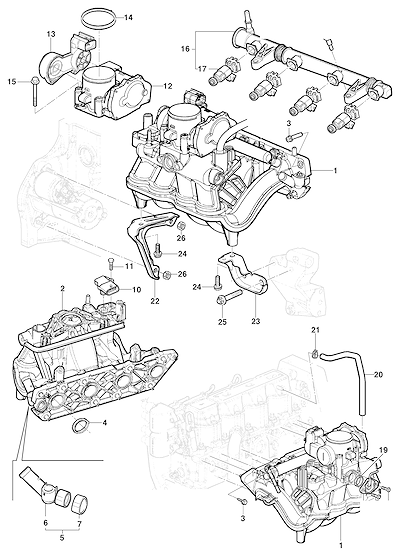 Imagem de Coletor de admissão motor MPFI 8V 3ª geração com sensores e mangueiras diversas