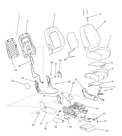 Imagem de Conjunto banco passageiro com encosto, almofada, estrutura e airbag lateral