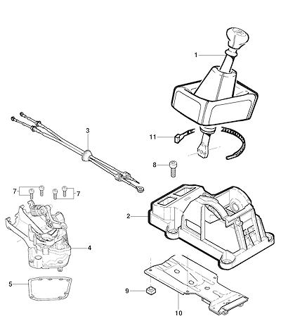 Imagem de Alavanca e cabos de controle da transmissão manual (2011–2012) (2)