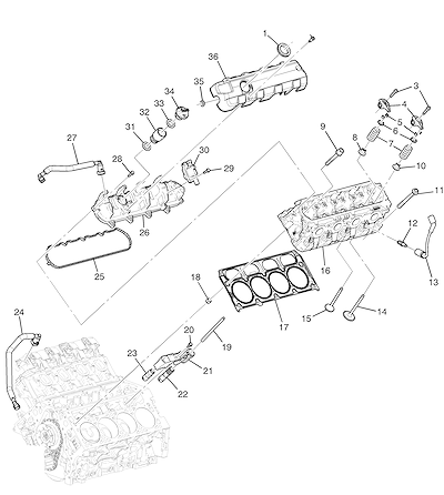 Imagem de Cabeçote, cilindro e sistema de válvulas do motor 6.2L V8 (LT1)