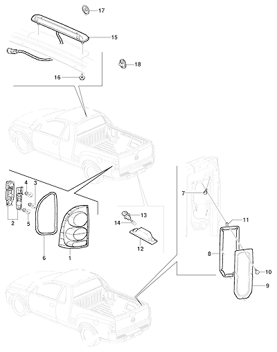 Imagem de Lanterna traseira, brake-light e peças de fixação para pick-up