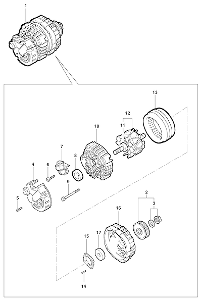 Imagem de Conjunto gerador 55A com rotor, estator, rolamentos e kit de fixação