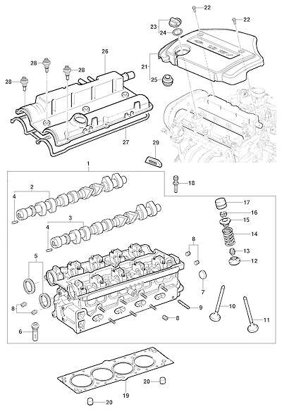 Imagem de Cabeçote do motor 16 válvulas com válvulas, árvore de comando e vedação de óleo