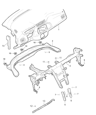 Imagem de Painel de instrumentos e suporte com fixações e dutos de ar externo