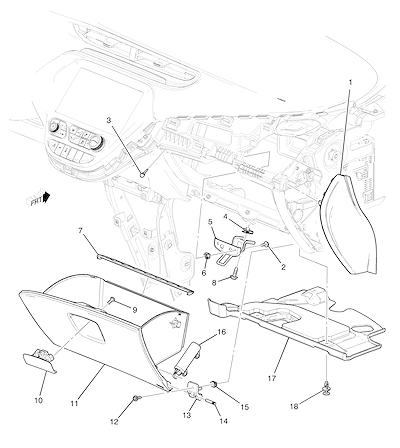Imagem de Painel de instrumentos direito inferior (2017–2021) e porta-luvas