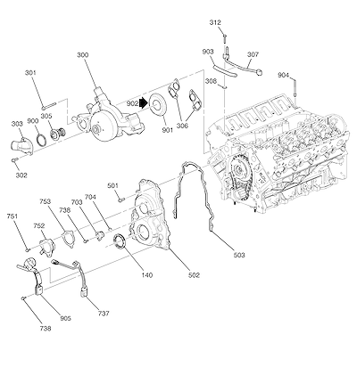 Imagem de Tampa dianteira e sistema de arrefecimento motor 6.2L V8 (L99/6.2J)