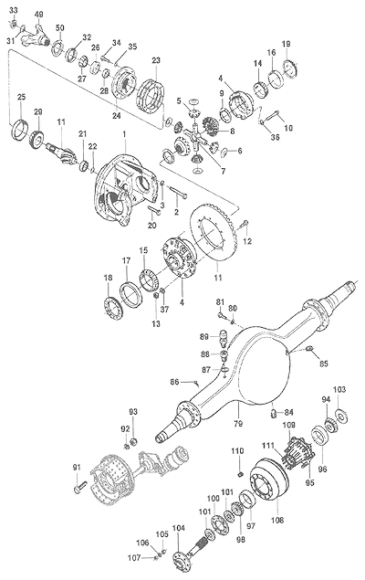 Imagem de Eixo traseiro 1 velocidade Meritor RS-19-145 com diferencial e componentes completos