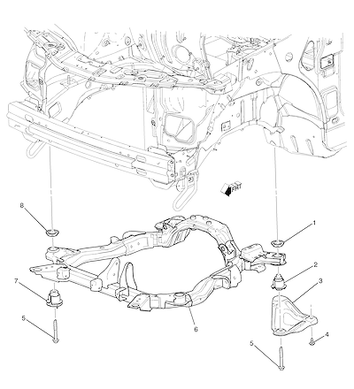 Imagem de Estrutura e fixação da suspensão dianteira e conjunto motor-transmissão (LY7/3.6)