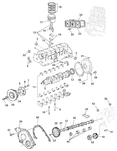 Imagem de Bloco do motor gasolina LDX com peças internas e vedadores essenciais