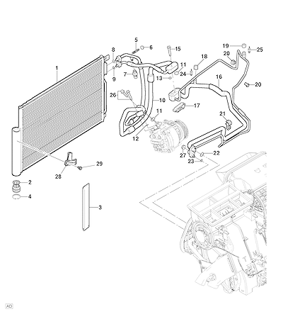 Imagem de Sistema de refrigeração e componentes do ar-condicionado automotivo