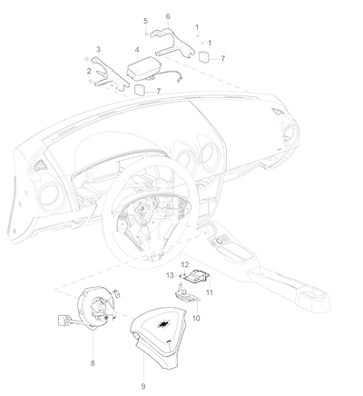 Imagem de Sistema airbag com componentes para volante e painel de instrumentos