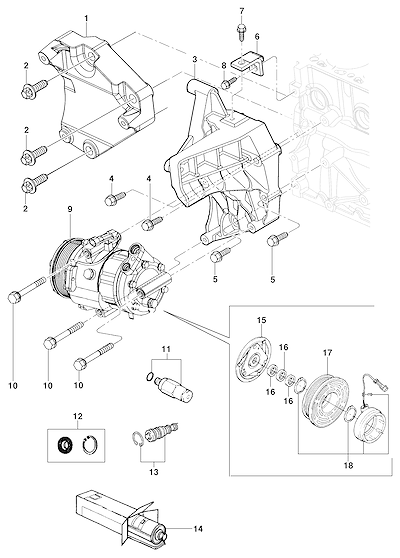 Imagem de Compressor e componentes do ar-condicionado para motor gasolina e álcool
