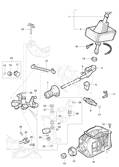 Imagem de Alavanca e componentes do câmbio de transmissão manual (M25, MD5, MG4, MU7)