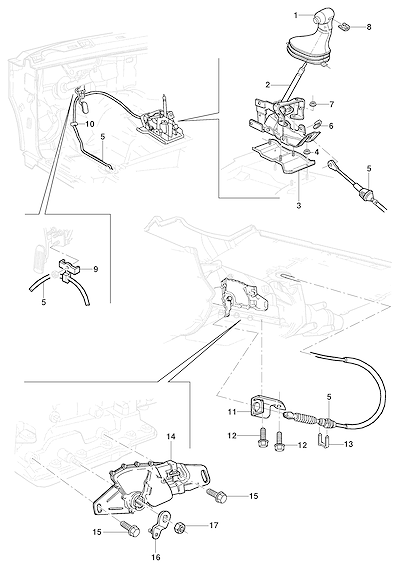 Imagem de Controle da transmissão automática e componentes da alavanca seletora
