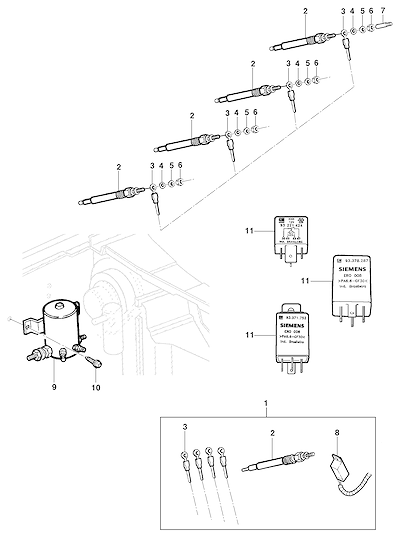 Imagem de Componentes elétricos do motor LK6/LJ6/LLK com velas e relés de pré-aquecimento