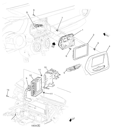 Imagem de Fixação e acabamento do rádio e painel instrumentos (2020–2024) AG, AH, AJ