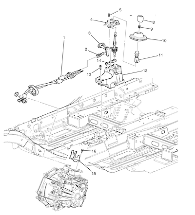 Imagem de Controles e alavancas da transmissão manual (MZ0) com cabos e suportes
