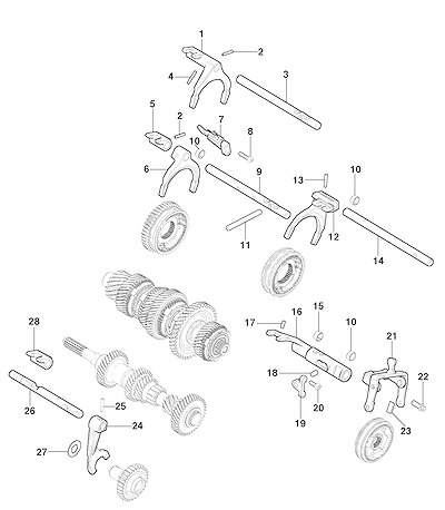 Imagem de Transmissão manual 5 marchas com garfos e eixos de mudança