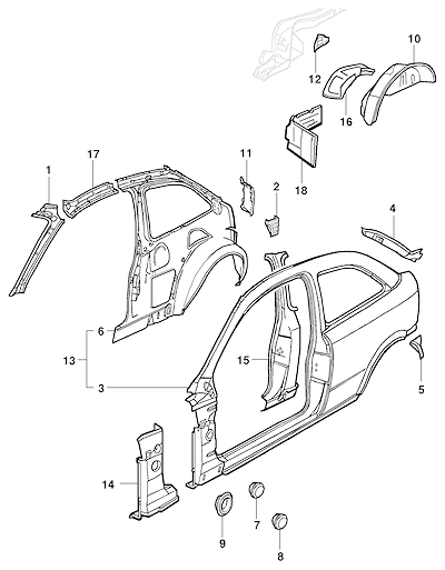 Imagem de Estrutura lateral, interna e traseira para hatch 3 portas