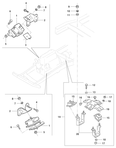 Imagem de Fixação e suporte dianteiro do motor com coxins e parafusos essenciais