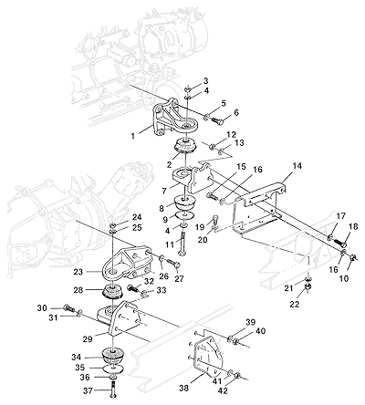 Imagem de Fixação do motor modelo 15 com suportes, coxins, parafusos, porcas e arruelas