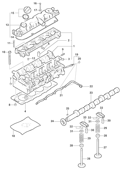 Imagem de Cabeçote do motor diesel (2002–2004) e componentes associados