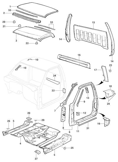 Imagem de Painéis, estruturas e reforços do teto, lateral e assoalho da pick-up GMC 6100–6150