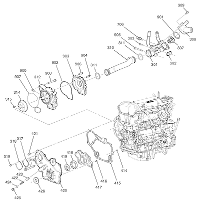 Imagem de Conjunto motor 2.4L L4 com tampa frontal e sistema de arrefecimento