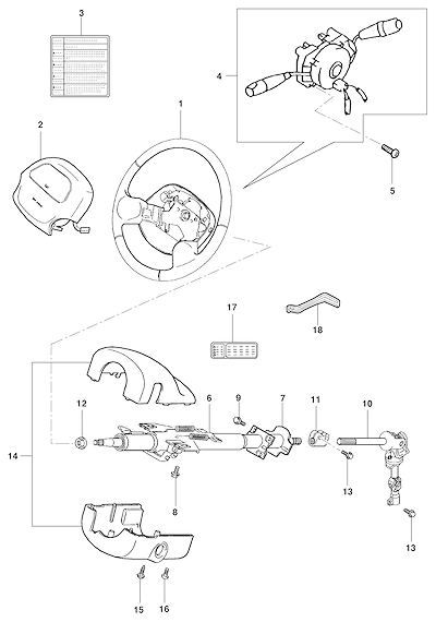 Imagem de Coluna e volante de direção com airbag e componentes de fixação cinza
