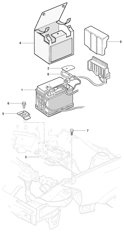 Imagem de Bateria 12V, cabos e suportes para fixação e proteção elétrica