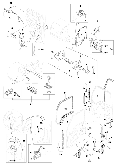 Imagem de Porta dianteira e componentes internos e externos com fechadura e levantador de vidro