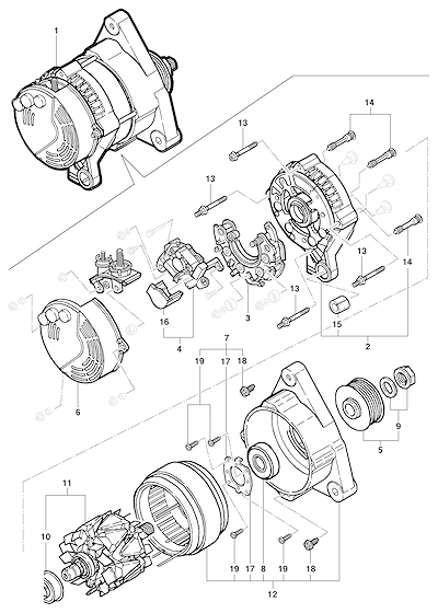 Imagem de Conjunto gerador 55A Denso com rotor, retificador, escovas e rolamentos