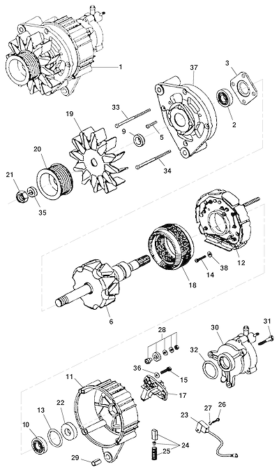 Imagem de Alternador Bosch 55A para motor diesel LAA5 MWM com peças de reposição completas
