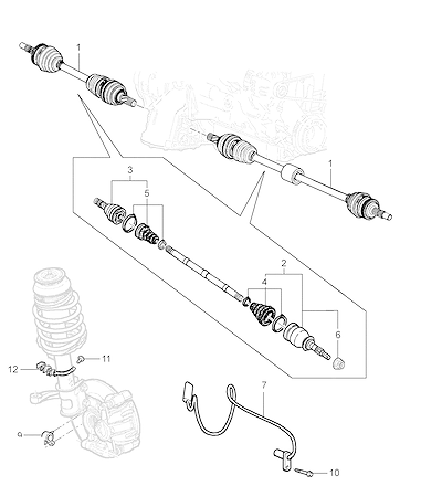 Imagem de Eixo de acionamento e sensor de velocidade da roda dianteira J41