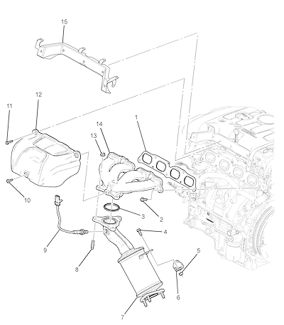 Imagem de Conjunto motor e motor parcial (LCV) (2015–2022) com conversor catalítico e coletor escape
