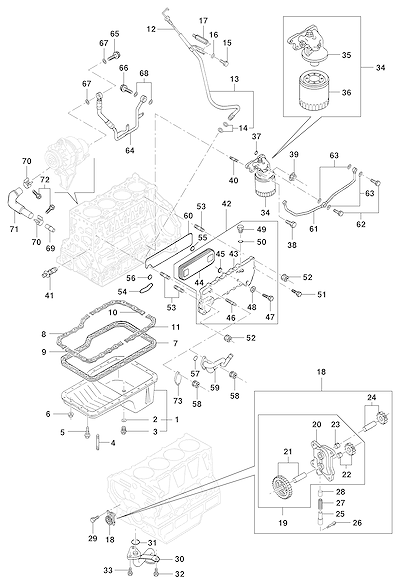 Imagem de Lubrificação do motor com cárter, bomba e filtro de óleo completos