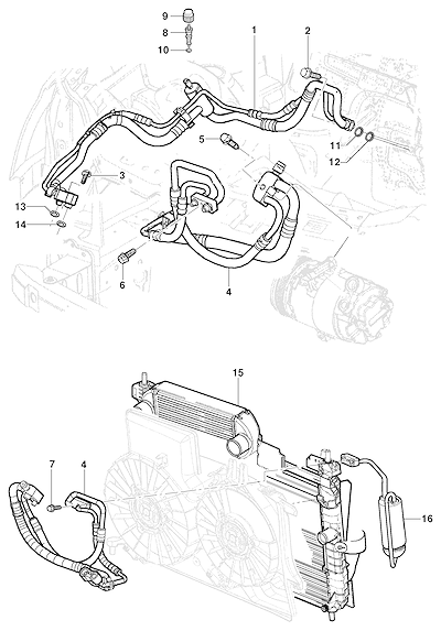 Imagem de Linha do ar-condicionado motor diesel para Meriva com tubos, válvulas e condensador