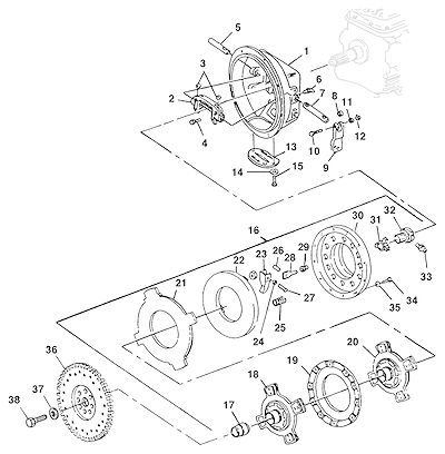 Imagem de Embreagem modelo 16 com discos, platô, rolamentos e componentes de acionamento