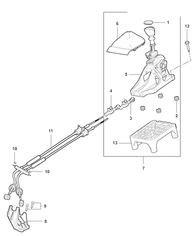 Imagem de Controles e cabos da alavanca da transmissão manual (2013–2024) (1)