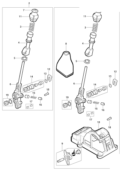 Imagem de Alavanca e cabos de controle da transmissão manual (2005–2012)